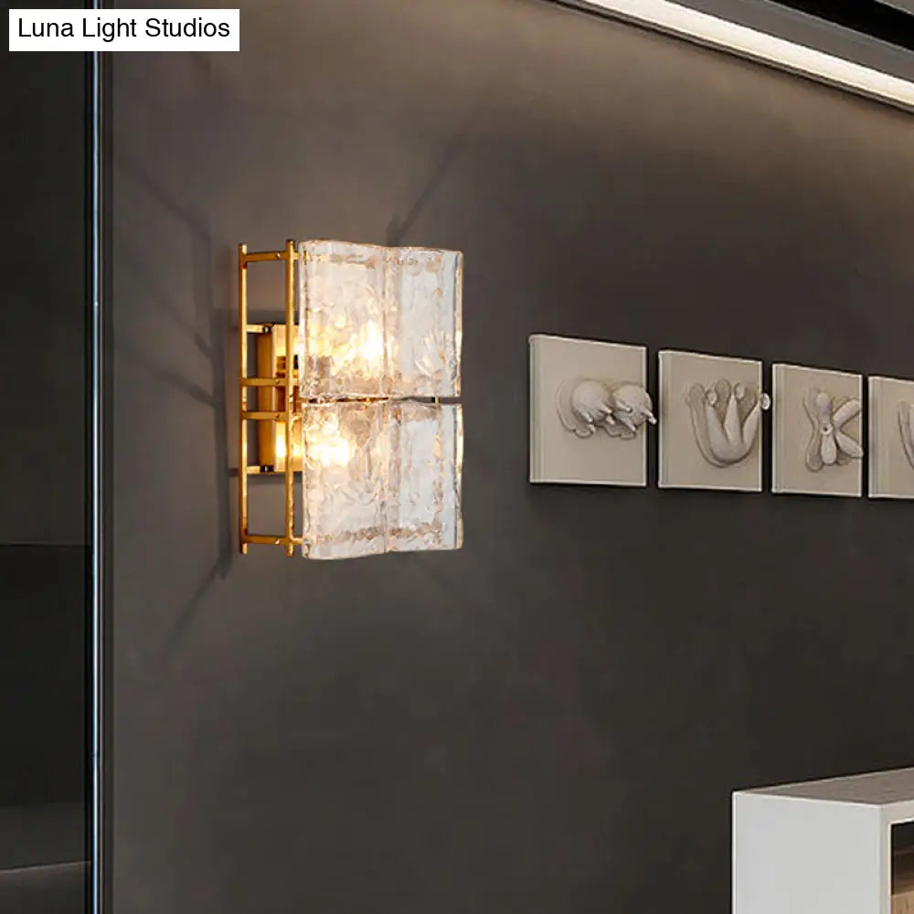 DecorBites™ Modern Gold Wall Sconce Light with Clear Water Glass Shade - 2 Lights for Bedroom