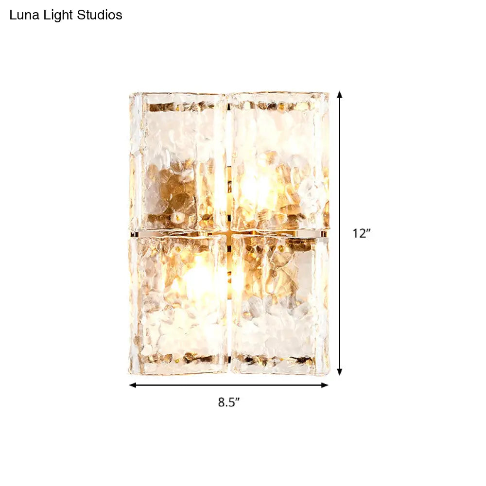 DecorBites™ Modern Gold Wall Sconce Light with Clear Water Glass Shade - 2 Lights for Bedroom