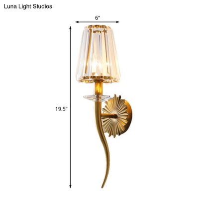 DecorBites™ Modern Gold Wall Sconce Light with Crystal Prism - Clear Tapered Shade, Ideal for Stairways