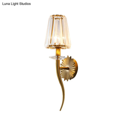 DecorBites™ Modern Gold Wall Sconce Light with Crystal Prism - Clear Tapered Shade, Ideal for Stairways