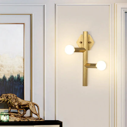 DecorBites™ Modern Gold Wall Sconce with 2 Bulbs - Vertical Tube Corner Lamp