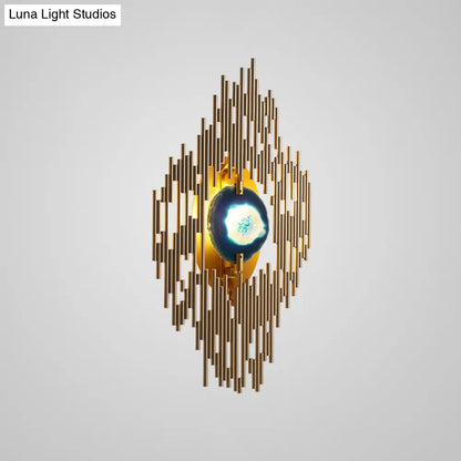 DecorBites™ Modern Gold Wall Sconce with Agate Deco - 1 Light Metallic Rhombus Design for Living Room Lighting
