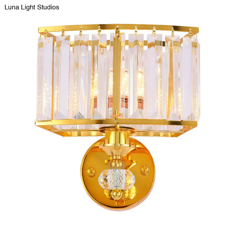 Modern gold wall sconce with clear crystal block – bedroom light