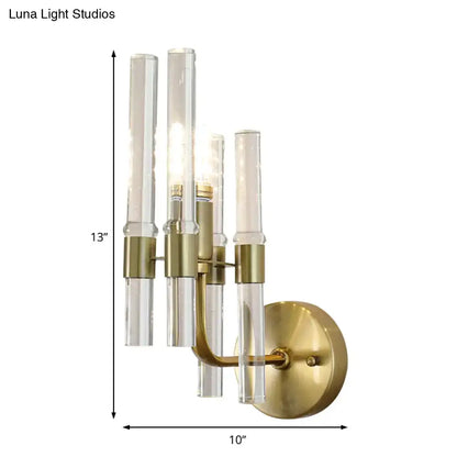 Modern gold wall sconce with clear crystal pipe for hallway