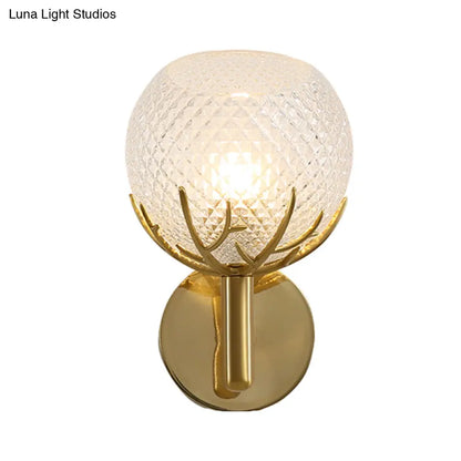 DecorBites™ Modern Gold Wall Sconce with Clear Lattice Glass and Antler Design