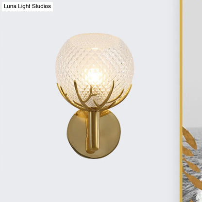 DecorBites™ Modern Gold Wall Sconce with Clear Lattice Glass and Antler Design