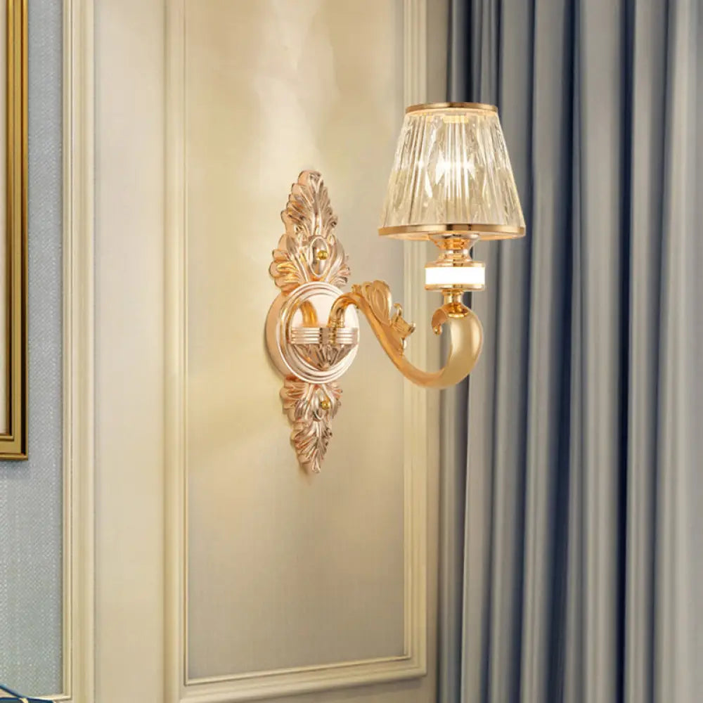 DecorBites™ Modern Gold Wall Sconce with Crystal Cone Shade - Bedside/Room Fixture