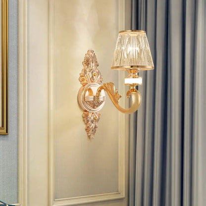 DecorBites™ Modern Gold Wall Sconce with Crystal Cone Shade - Bedside/Room Fixture