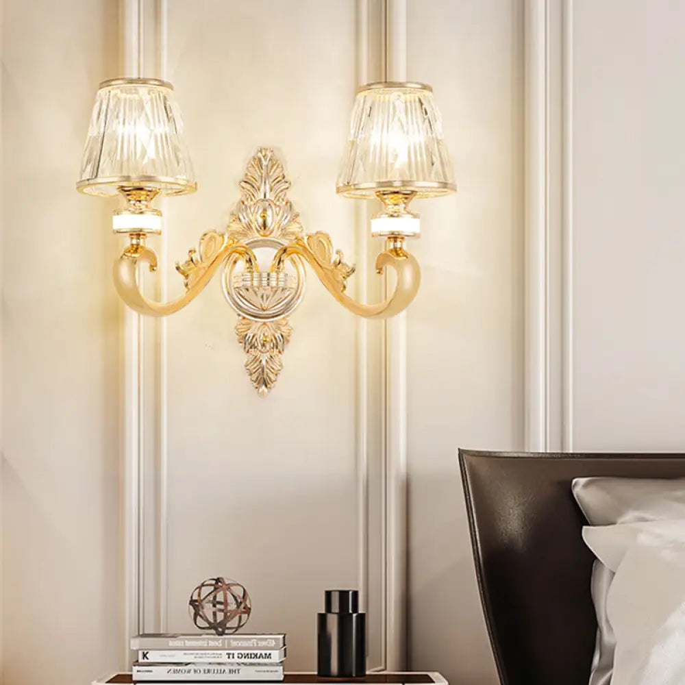 DecorBites™ Modern Gold Wall Sconce with Crystal Cone Shade - Bedside/Room Fixture