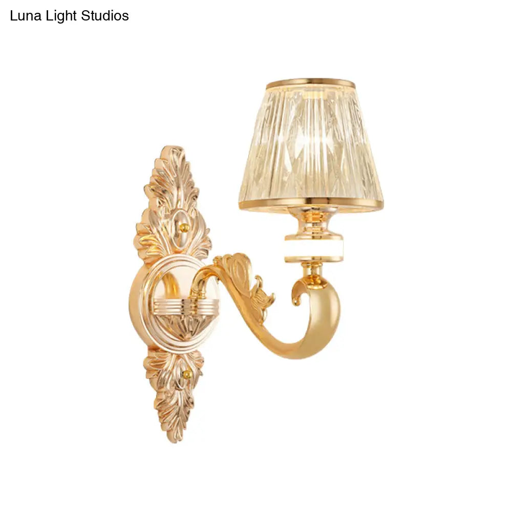 DecorBites™ Modern Gold Wall Sconce with Crystal Cone Shade - Bedside/Room Fixture