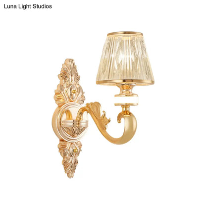 DecorBites™ Modern Gold Wall Sconce with Crystal Cone Shade - Bedside/Room Fixture