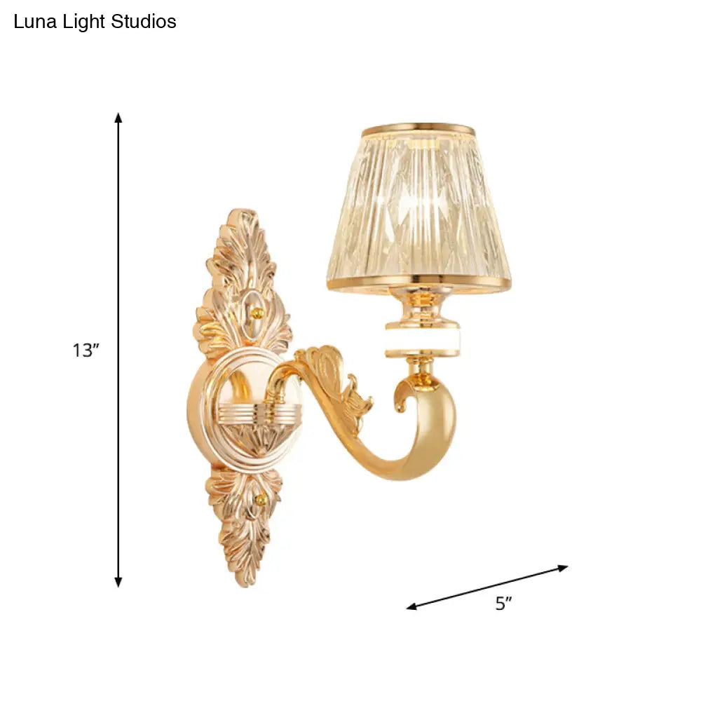 DecorBites™ Modern Gold Wall Sconce with Crystal Cone Shade - Bedside/Room Fixture