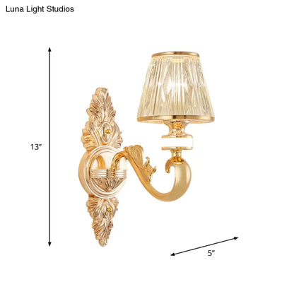 DecorBites™ Modern Gold Wall Sconce with Crystal Cone Shade - Bedside/Room Fixture