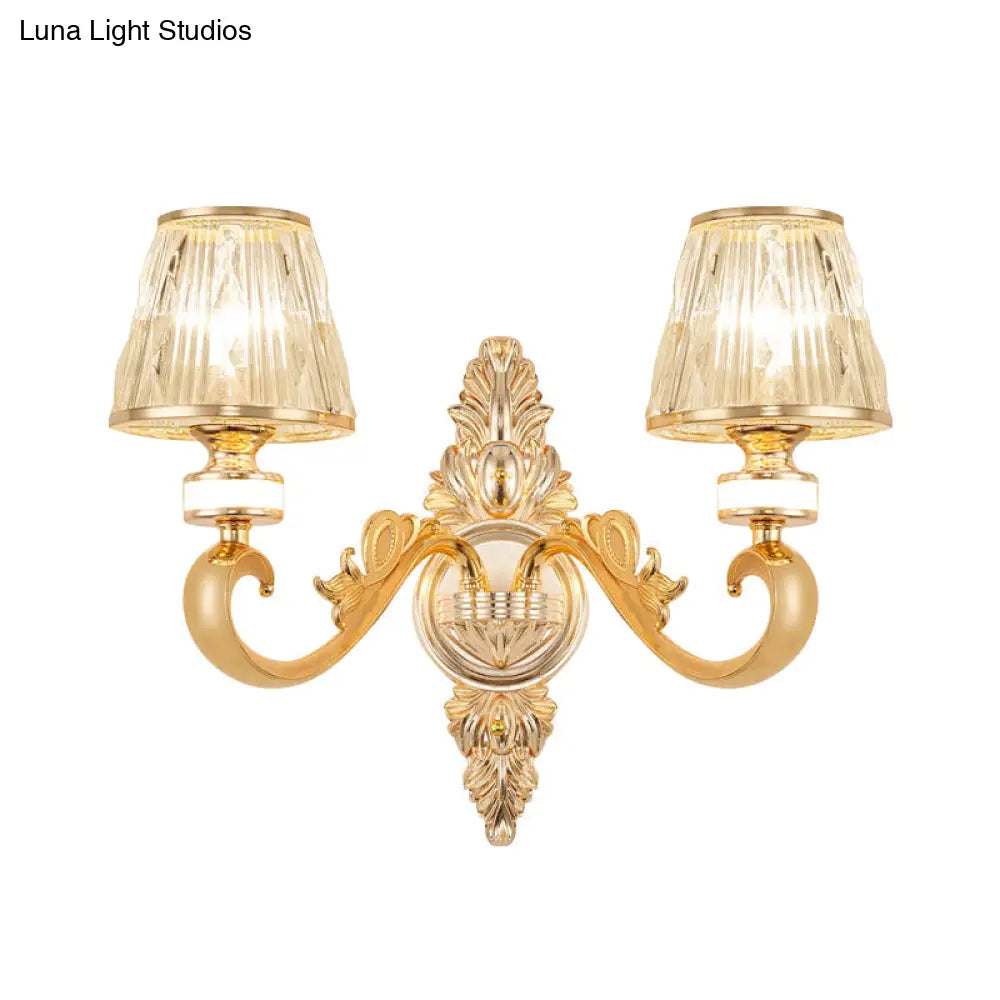 DecorBites™ Modern Gold Wall Sconce with Crystal Cone Shade - Bedside/Room Fixture