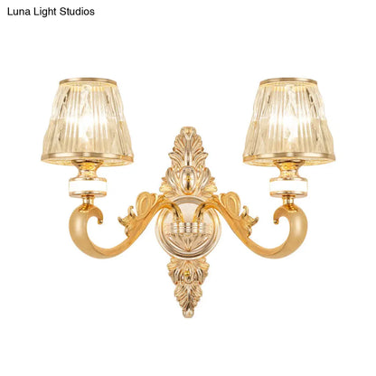 DecorBites™ Modern Gold Wall Sconce with Crystal Cone Shade - Bedside/Room Fixture