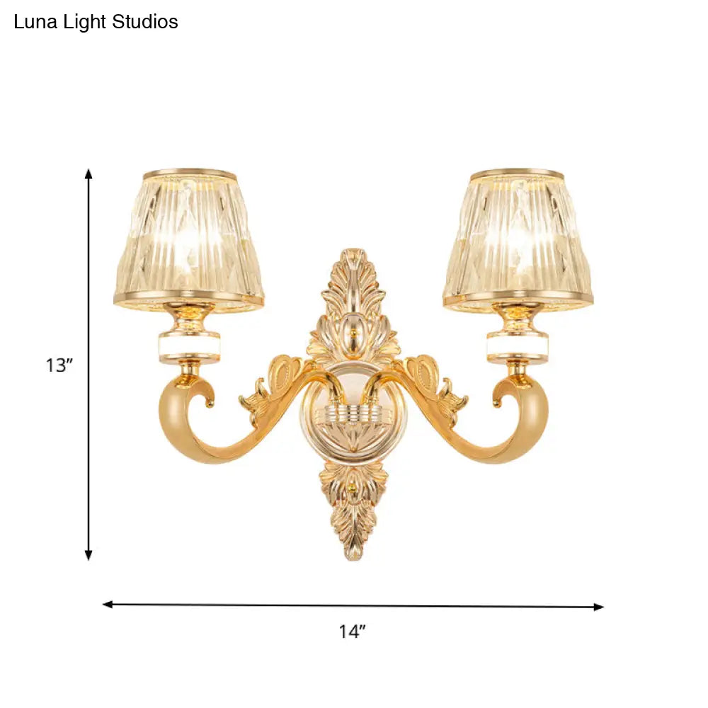 DecorBites™ Modern Gold Wall Sconce with Crystal Cone Shade - Bedside/Room Fixture