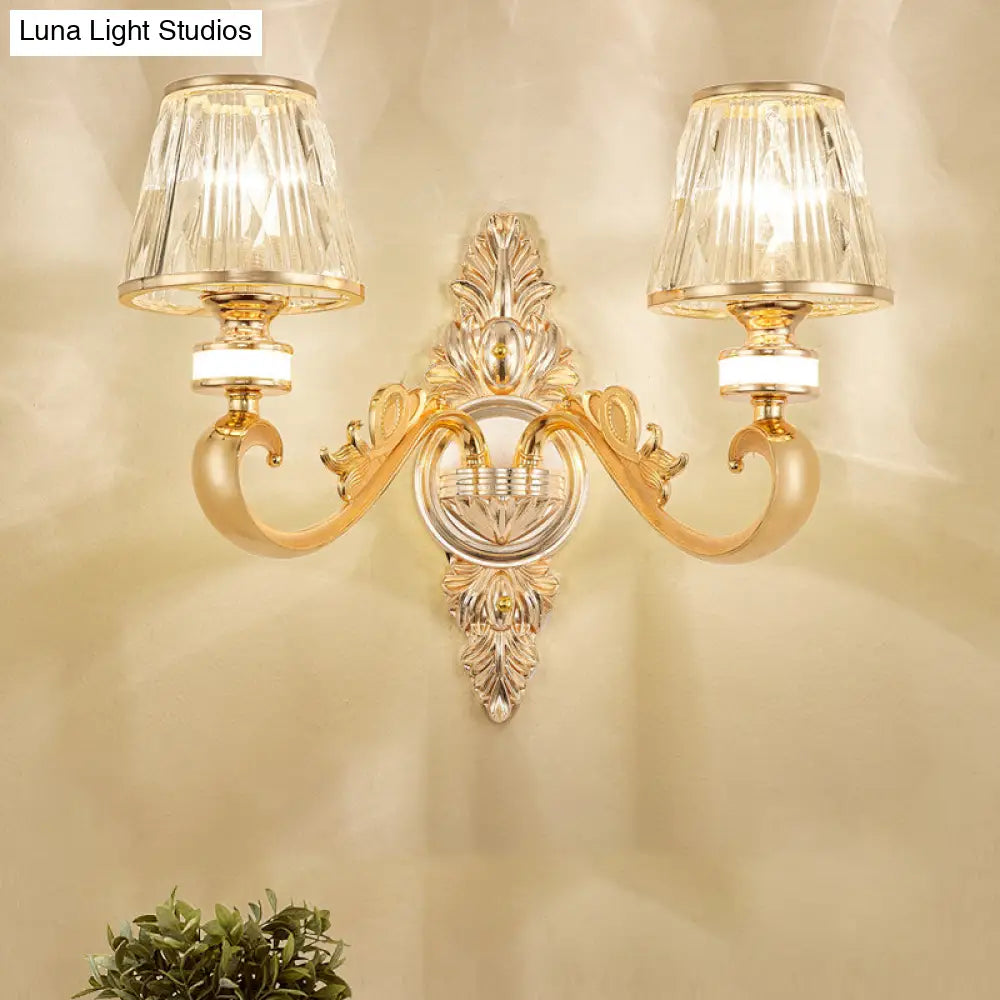 DecorBites™ Modern Gold Wall Sconce with Crystal Cone Shade - Bedside/Room Fixture