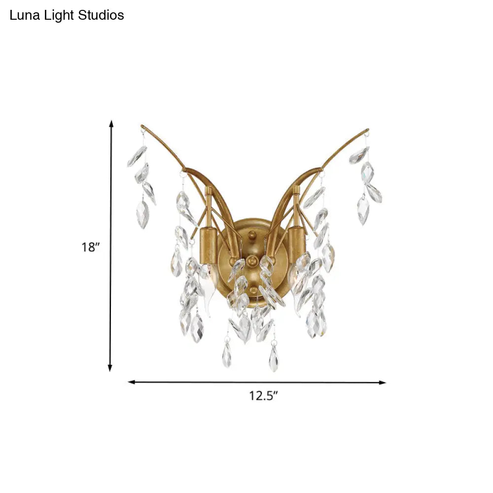 DecorBites™ Modern Gold Wall Sconce with Crystal Drop - 2-Light Branch Mount