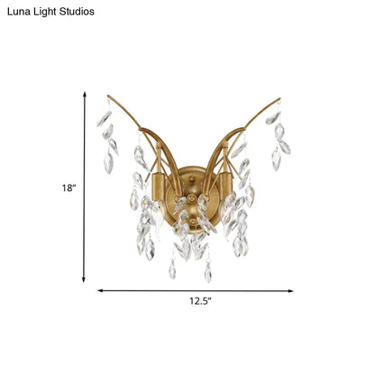 DecorBites™ Modern Gold Wall Sconce with Crystal Drop - 2-Light Branch Mount