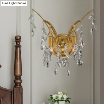 DecorBites™ Modern Gold Wall Sconce with Crystal Drop - 2-Light Branch Mount