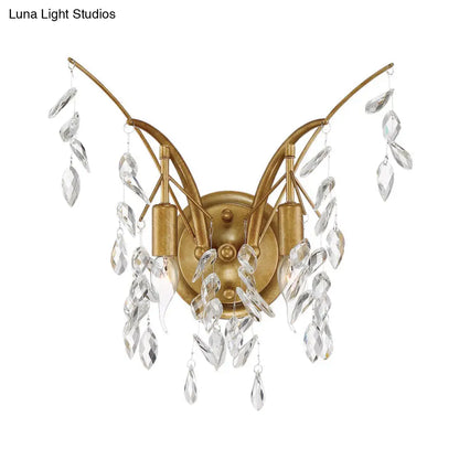DecorBites™ Modern Gold Wall Sconce with Crystal Drop - 2-Light Branch Mount