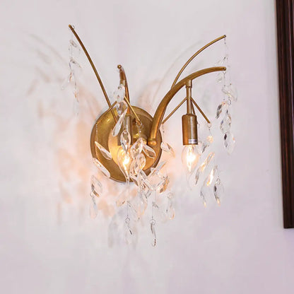 DecorBites™ Modern Gold Wall Sconce with Crystal Drop - 2-Light Branch Mount