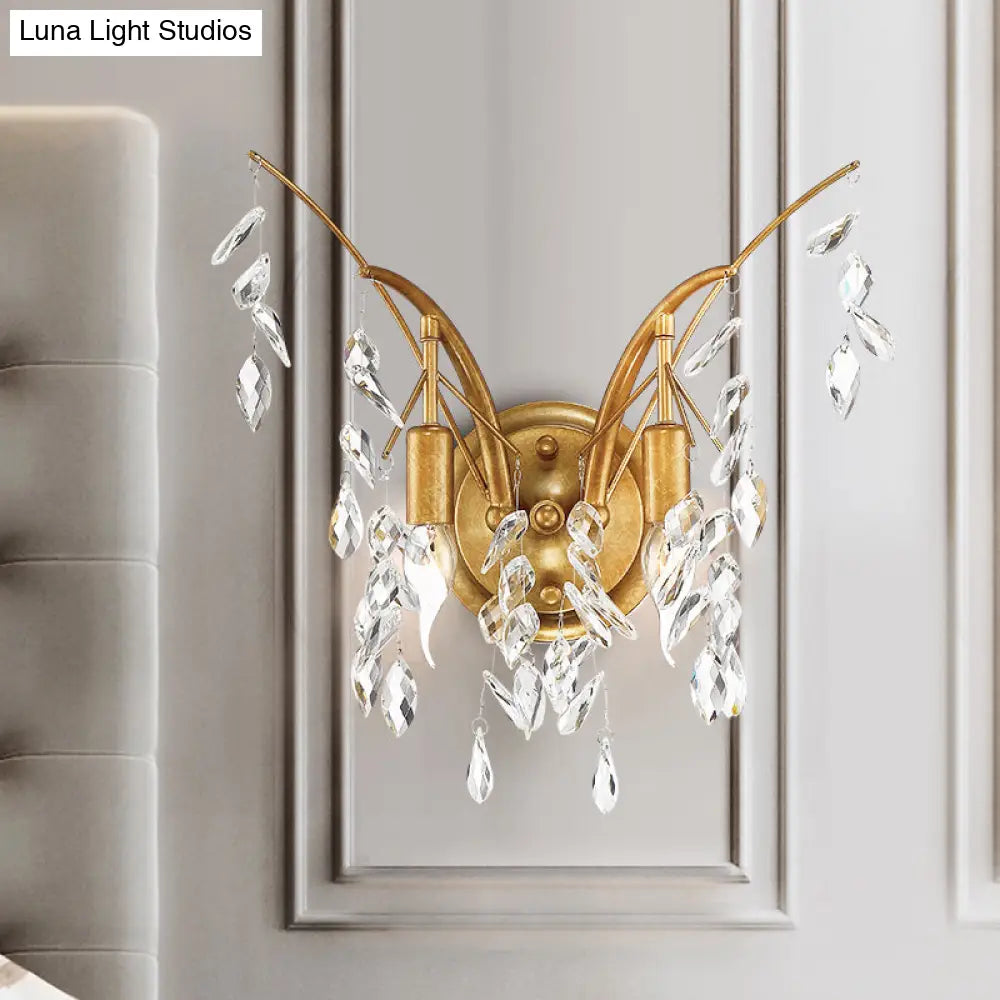 DecorBites™ Modern Gold Wall Sconce with Crystal Drop - 2-Light Branch Mount