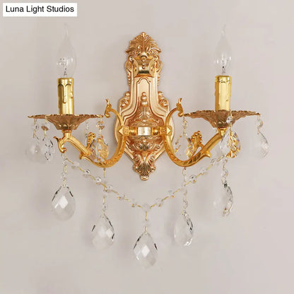 DecorBites™ Modern Gold Wall Sconce with Crystal Drops - 1/2 Lights Metal Candelabra