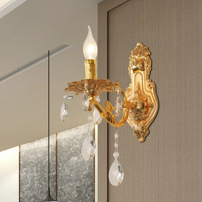 DecorBites™ Modern Gold Wall Sconce with Crystal Drops - 1/2 Lights Metal Candelabra