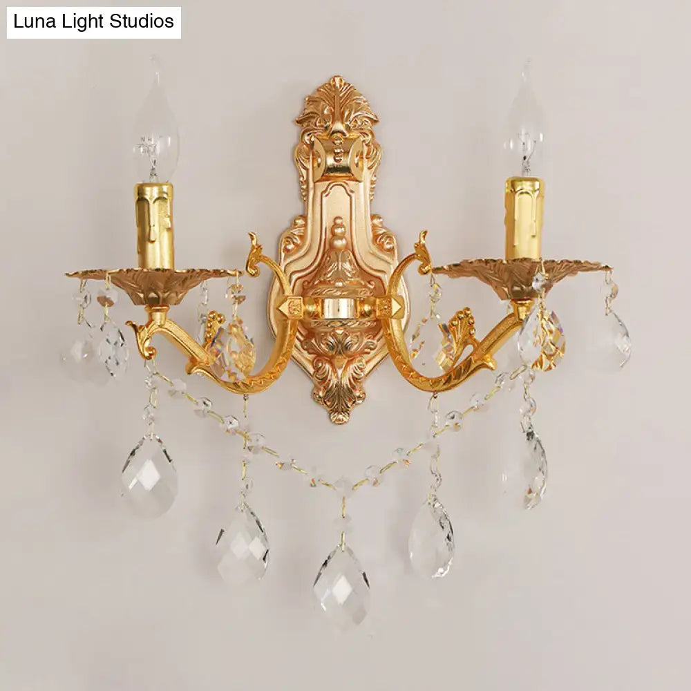 Modern gold wall sconce with crystal drops bedroom candelabra