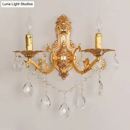 Modern gold wall sconce with crystal drops bedroom candelabra