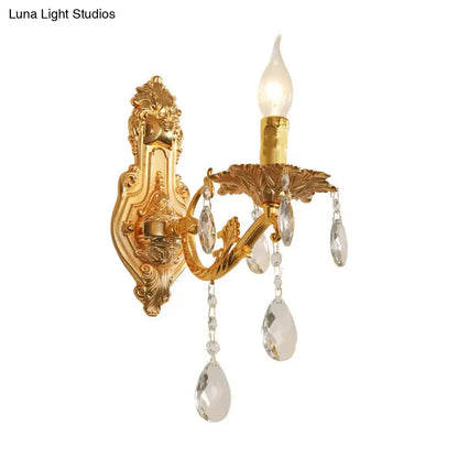 Modern gold wall sconce with crystal drops bedroom candelabra