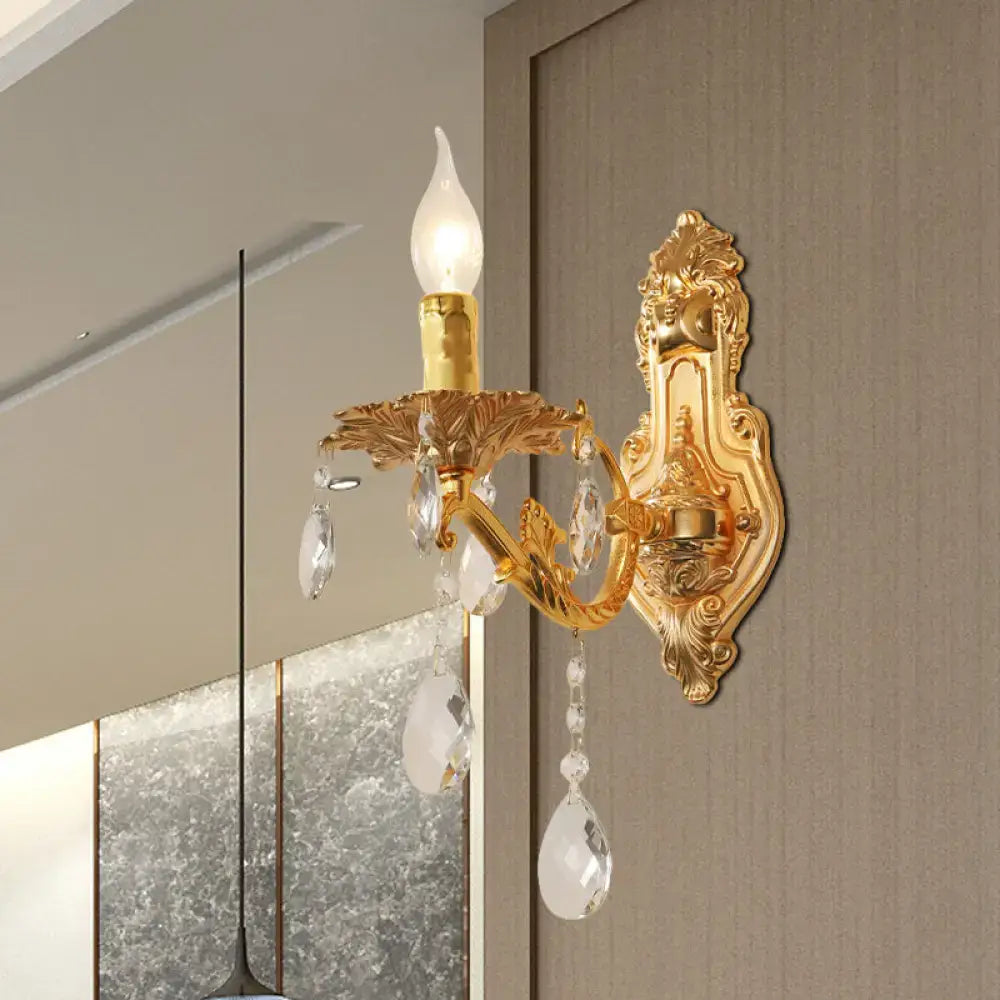 Modern gold wall sconce with crystal drops bedroom candelabra