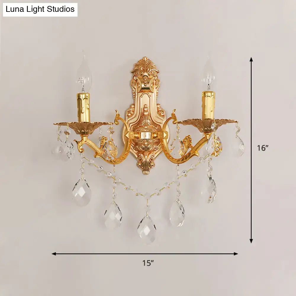 Modern gold wall sconce with crystal drops bedroom candelabra