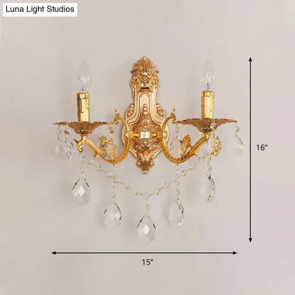 Modern gold wall sconce with crystal drops bedroom candelabra