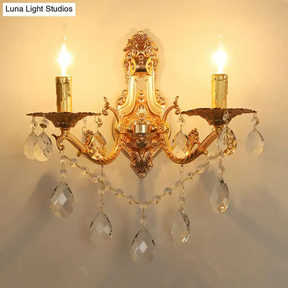 Modern gold wall sconce with crystal drops bedroom candelabra