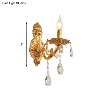 Modern gold wall sconce with crystal drops bedroom candelabra