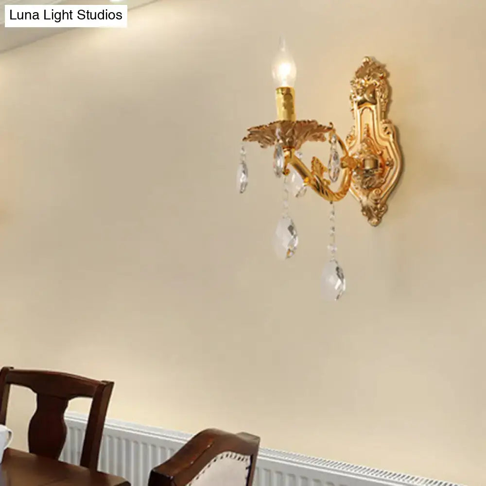 Modern gold wall sconce with crystal drops bedroom candelabra
