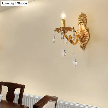 Modern gold wall sconce with crystal drops bedroom candelabra