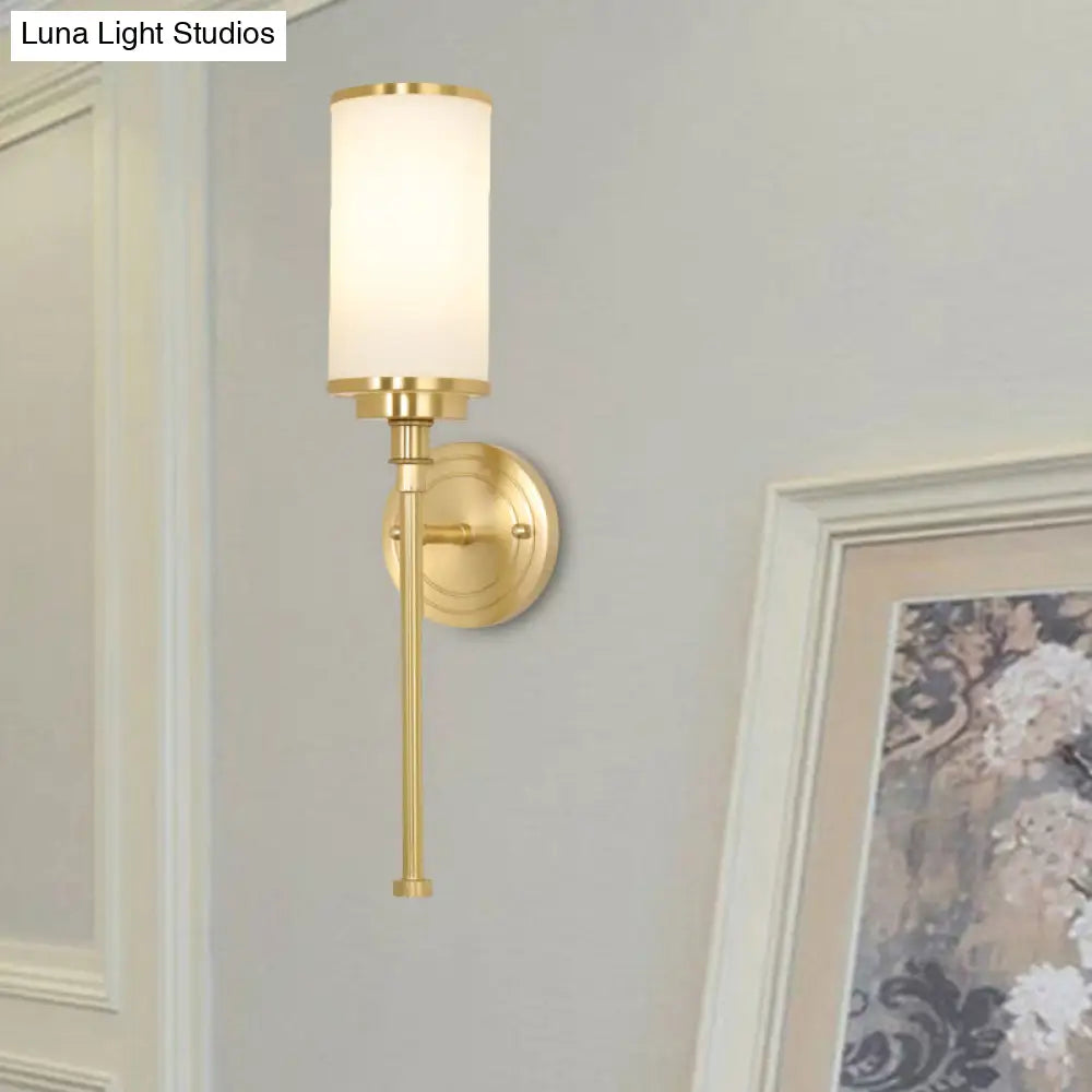 DecorBites™ Modern Gold Wall Sconce with Milky Glass Shade - 1-Head Living Room Wall Mounted Lamp