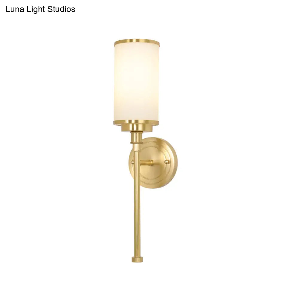 DecorBites™ Modern Gold Wall Sconce with Milky Glass Shade - 1-Head Living Room Wall Mounted Lamp