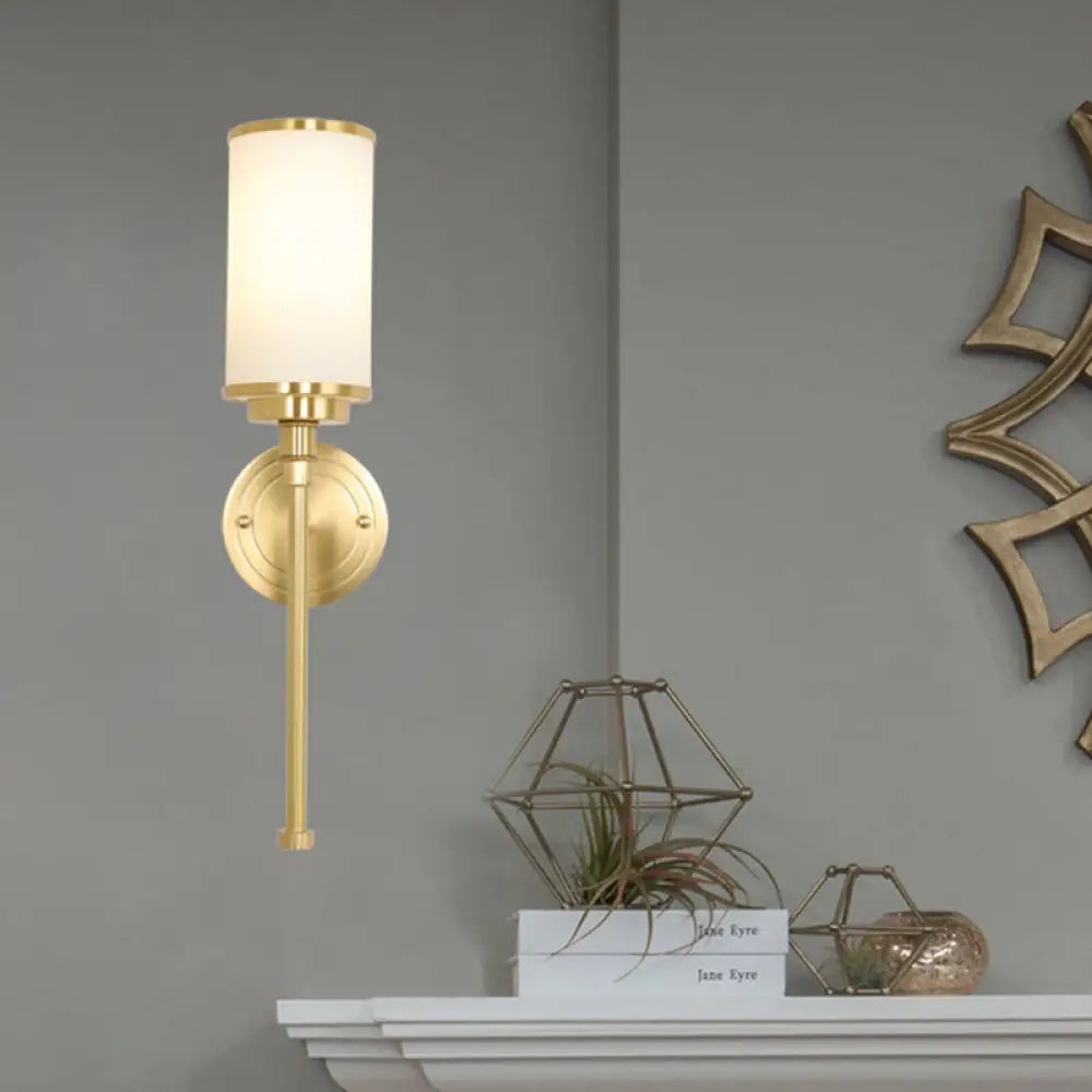 DecorBites™ Modern Gold Wall Sconce with Milky Glass Shade - 1-Head Living Room Wall Mounted Lamp