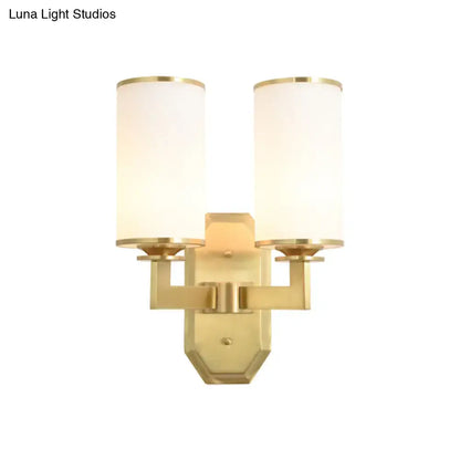 Modern gold wall sconce with opal glass shades bedroom light fixture