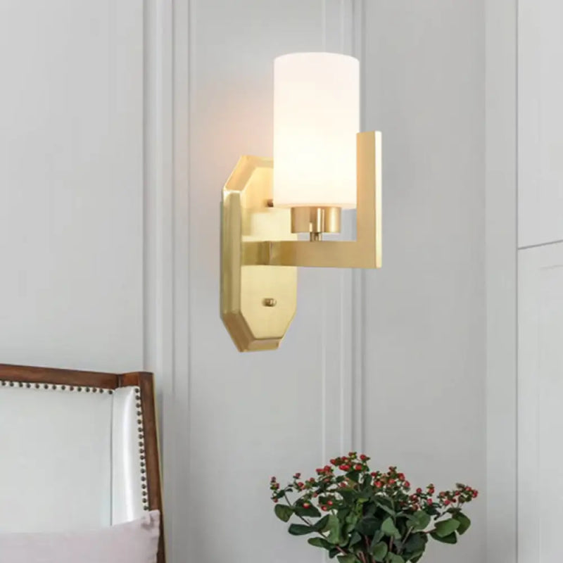 DecorBites™ Modern Gold Wall Sconce with Tubular Milk Glass Shade for Living Room