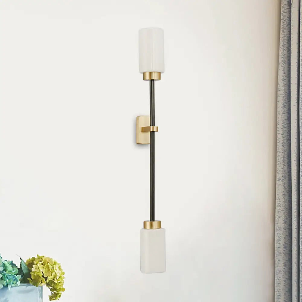 DecorBites™ Modern Gold Wall Sconce with White Glass Shade - 2-Head Living Room Lamp