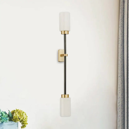 DecorBites™ Modern Gold Wall Sconce with White Glass Shade - 2-Head Living Room Lamp