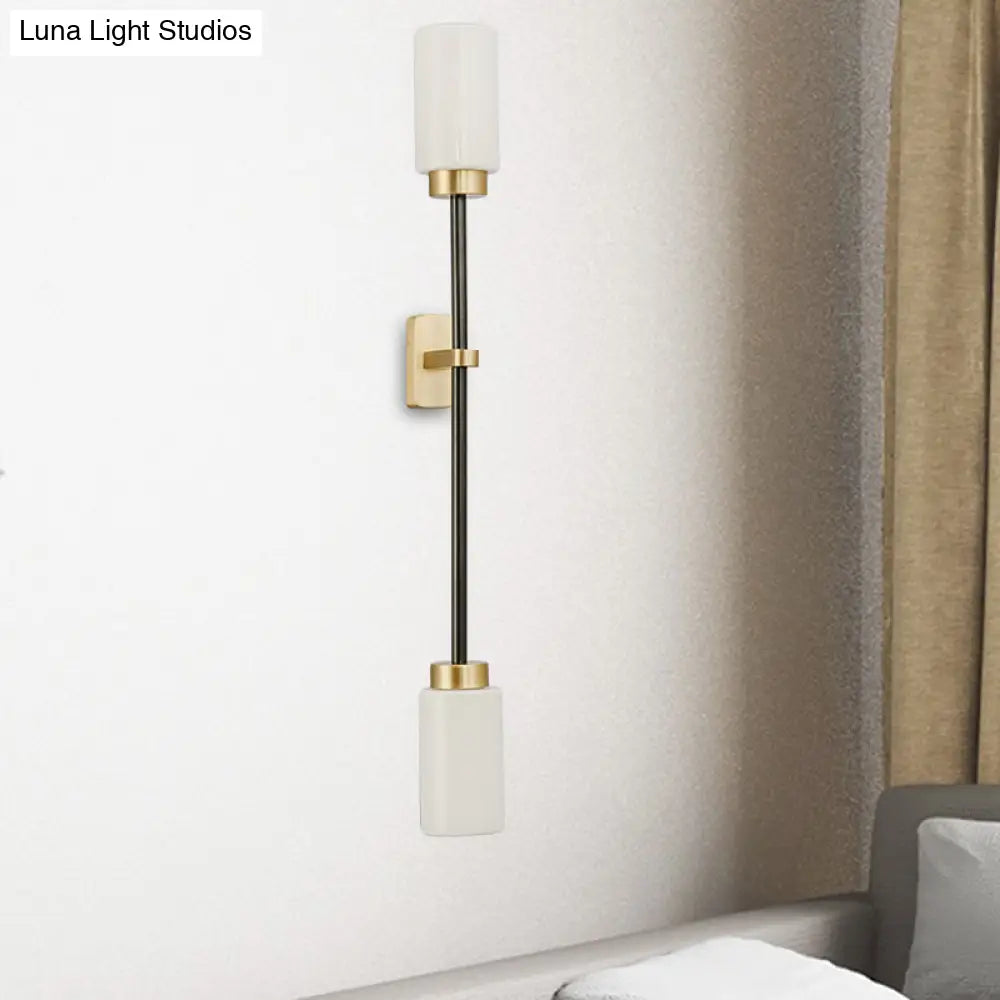 DecorBites™ Modern Gold Wall Sconce with White Glass Shade - 2-Head Living Room Lamp