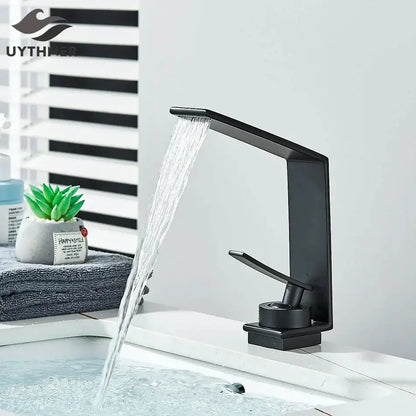 Modern gold waterfall basin faucet bathroom brushed metal tap