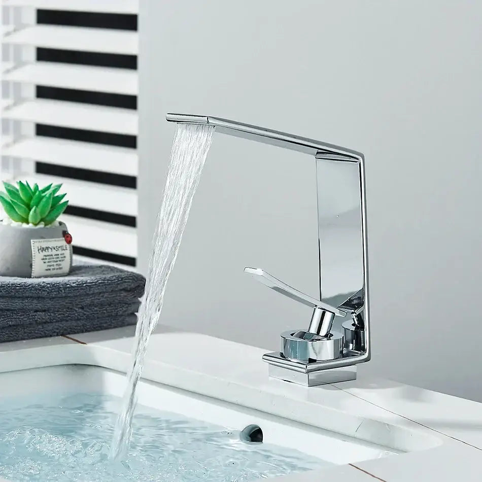 Modern gold waterfall basin faucet bathroom brushed metal tap