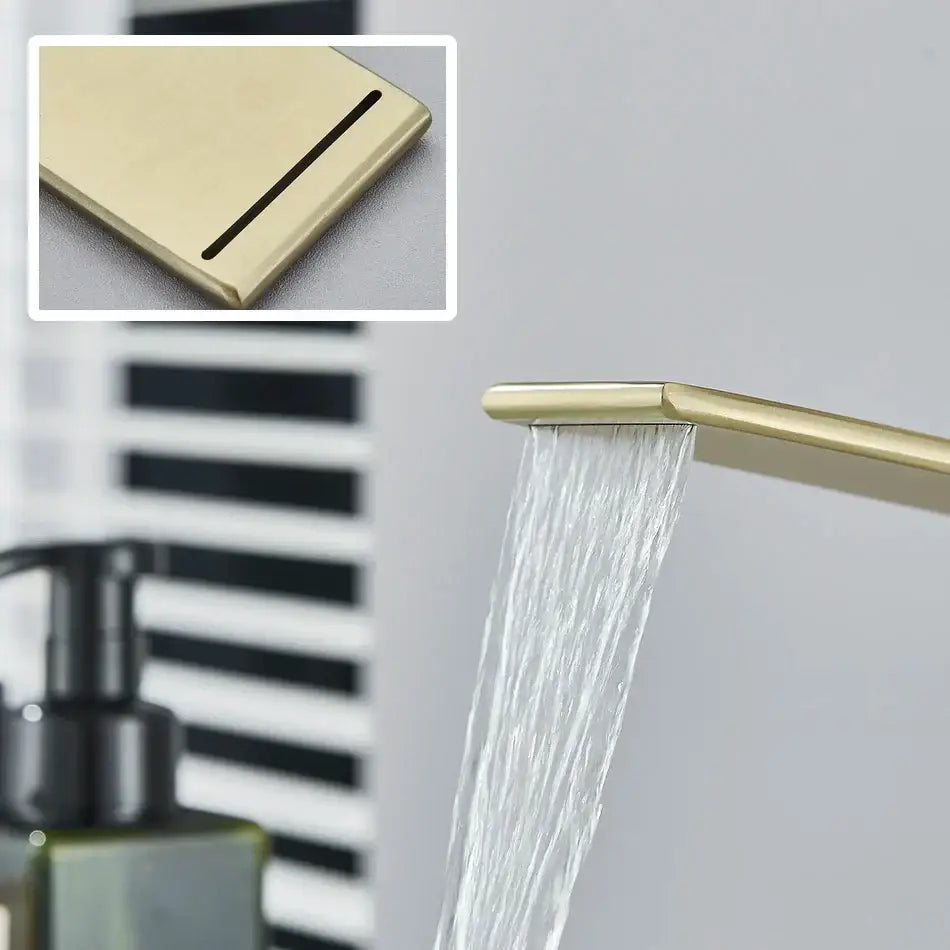 Modern gold waterfall basin faucet bathroom brushed metal tap